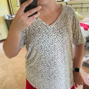 Leopard Print AE Oversized Soft & Sexy V-Neck T-Shirt